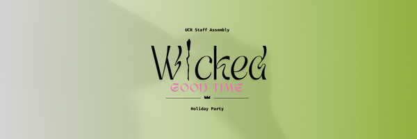 green image with witch in background showcasing wicked holiday theme party