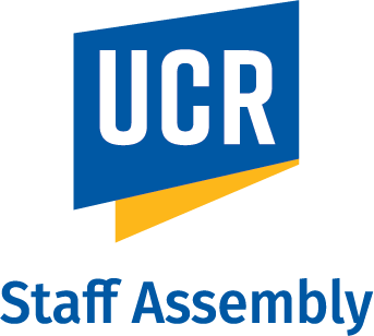 Blue-and-gold UCR logo above the words “Staff Assembly” on a black background; the bold university branding conveys an official, professional tone.